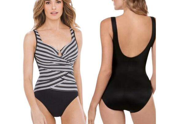 Miraclesuit Other - MIRACLESUIT Mayan Stripe Escape One Piece Swimsuit Black White Slimming Size 18